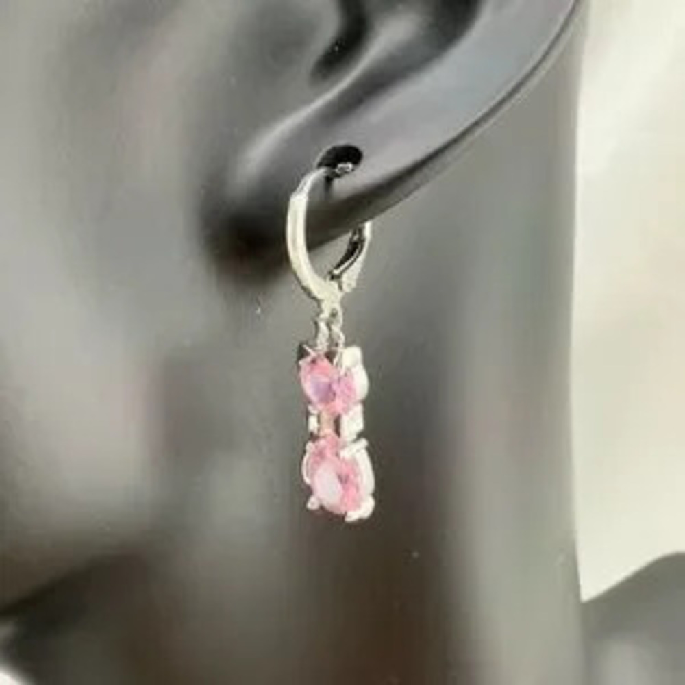New Silver 925 Pink Cat Earrings